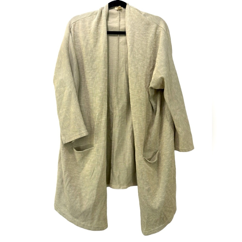 Donni Anthropologie Gray Striped Open‎ Mid Length Cardigan Plus Womens One Size